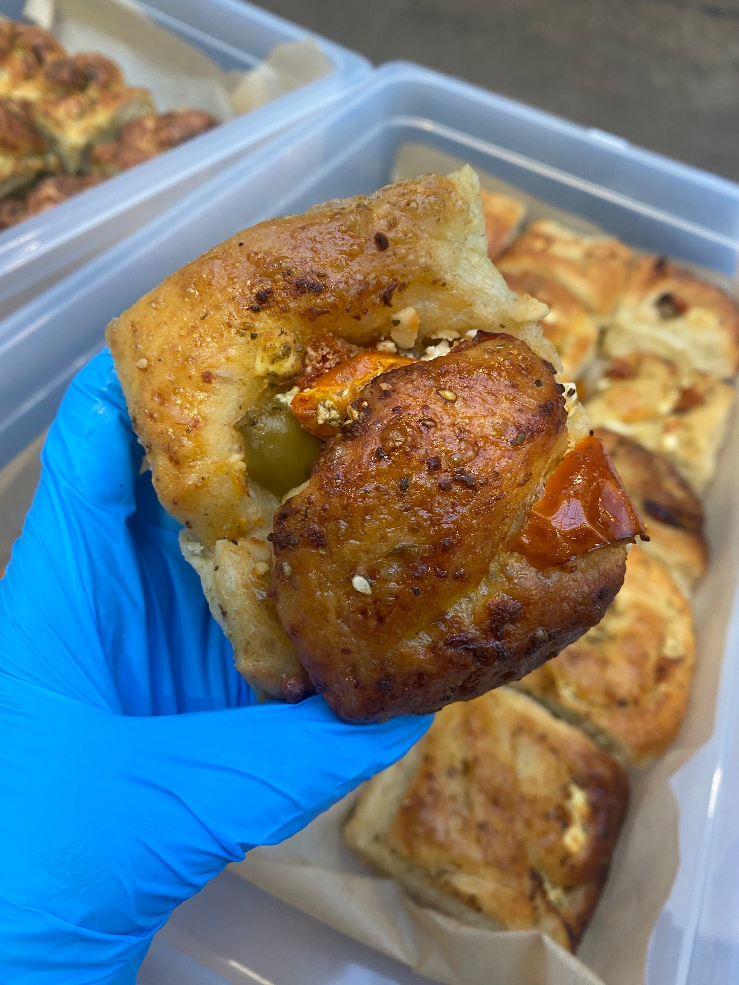 Olive, Sun-dried Tomato, & Feta Sourdough Bun